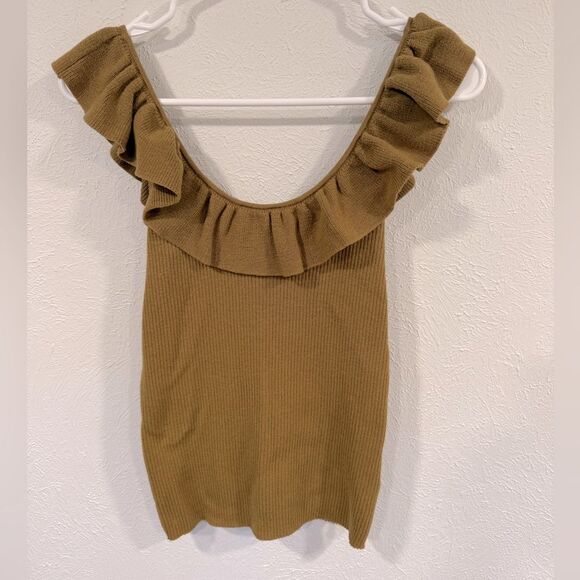 Madewell Wakeford Ruffle Sweater Tank Bronzed Lichen Size Small EUC - Picture 2 of 7